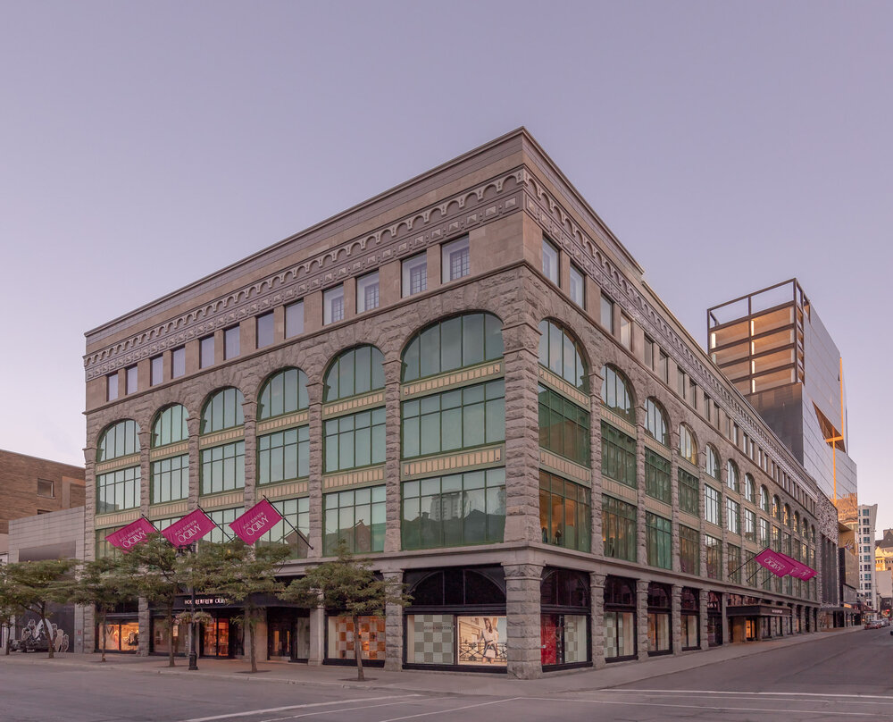THE NEW EXTERIOR OF HOLT RENFREW OGILVY STORE IN MONTREAL IN JUNE 2020